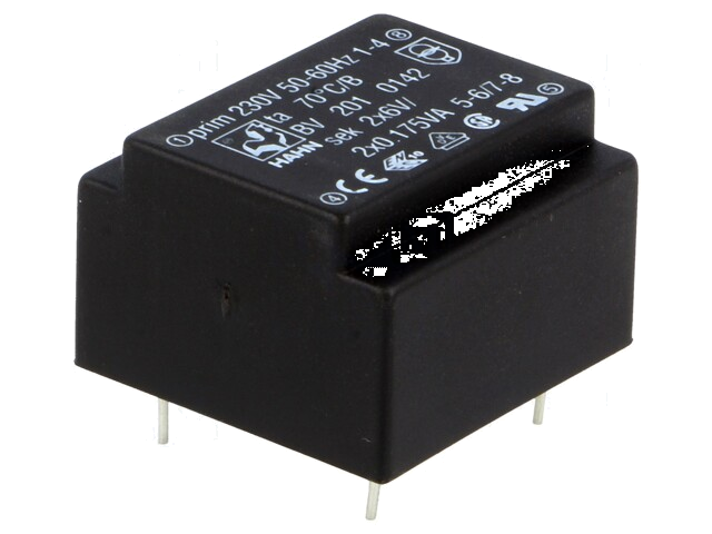 Transformator: ingegoten; 0,35VA; 230VAC; 6V; 6V; 29mA; 29mA; PCB Transformator: ingegoten; 0,35VA; 230VAC; 6V; 6V; 29mA; 29mA; PCB